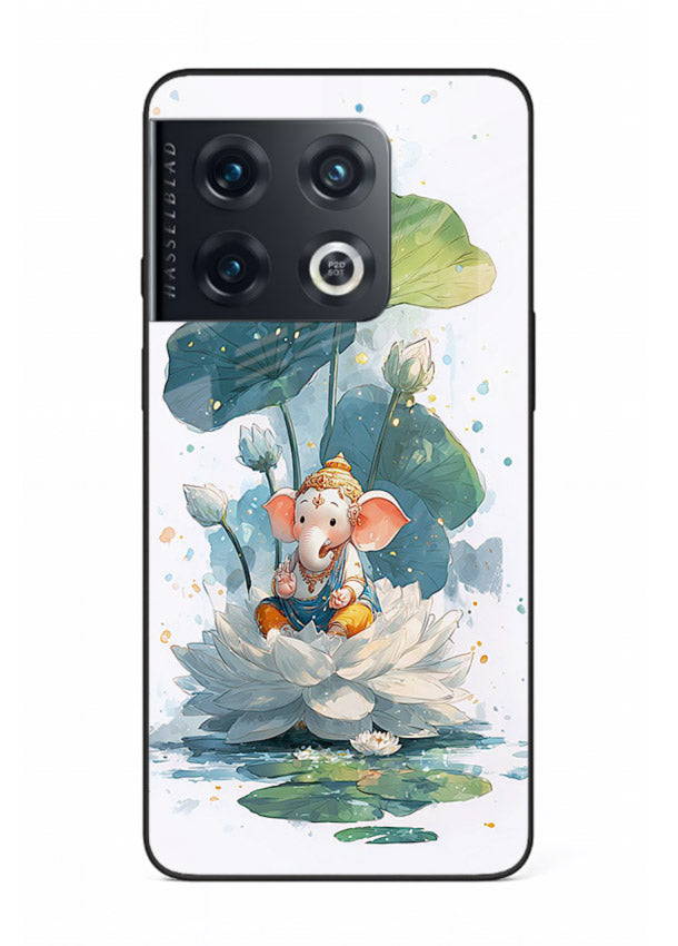 Baby Ganesh lotus artwork OnePlus 10 Pro mobile glass back cover