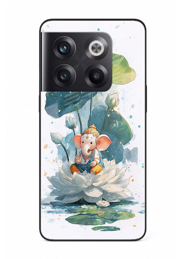 Baby Ganesh lotus artwork OnePlus 10T mobile glass back cover