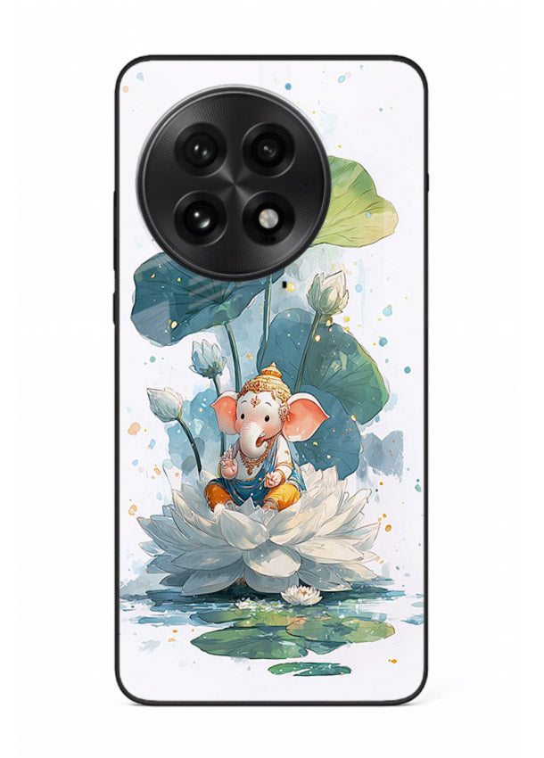 Baby Ganesh lotus artwork OnePlus 13 mobile glass back cover