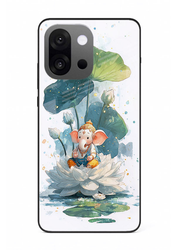 Baby Ganesh lotus artwork OnePlus 13s mobile glass back cover