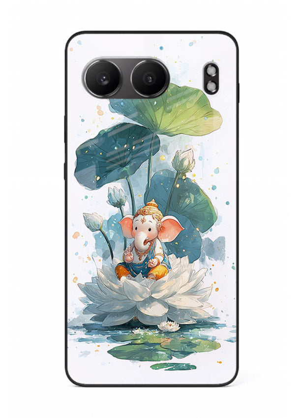 Baby Ganesh lotus artwork OnePlus Nord 4 mobile glass back cover