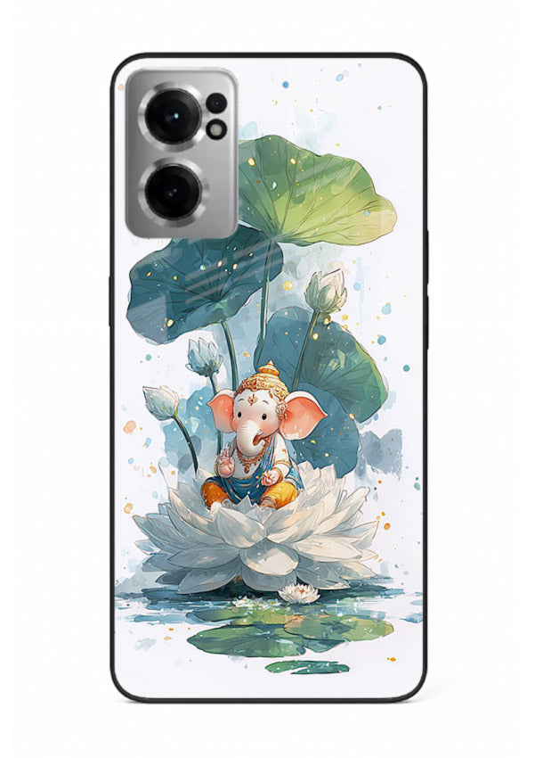 Baby Ganesh lotus artwork OnePlus Nord CE2 5G mobile glass back cover