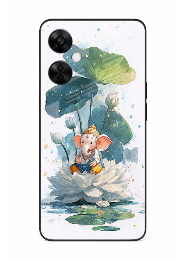 Baby Ganesh lotus artwork OnePlus Nord CE3 Lite mobile glass back cover