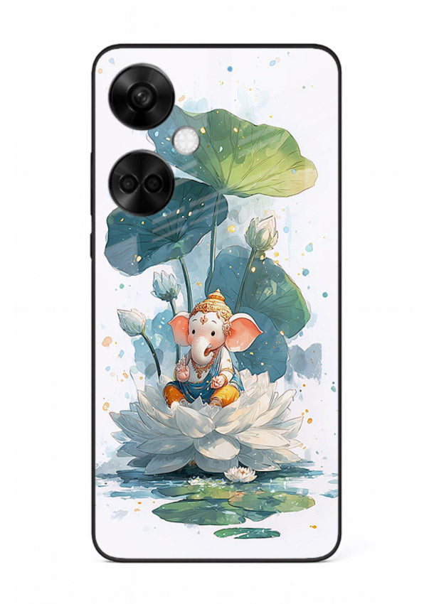Baby Ganesh lotus artwork OnePlus Nord CE3 mobile glass back cover