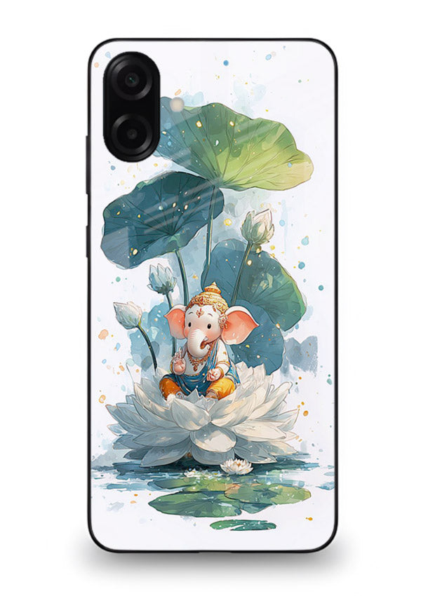Baby Ganesh lotus artwork Samsung A07 4G mobile glass back cover