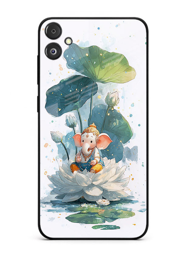 Baby Ganesh lotus artwork Samsung F05 5G mobile glass back cover
