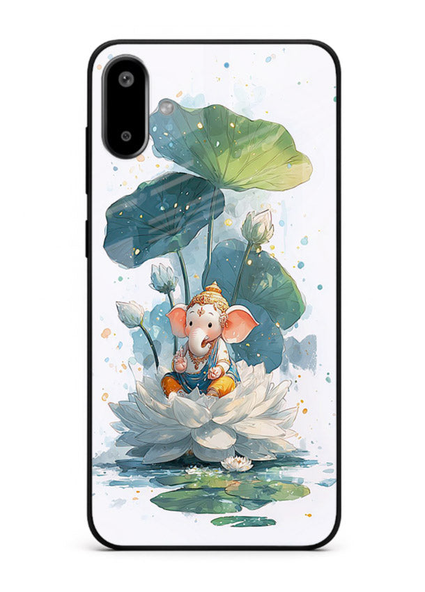 Baby Ganesh lotus artwork Samsung F06 5G mobile glass back cover
