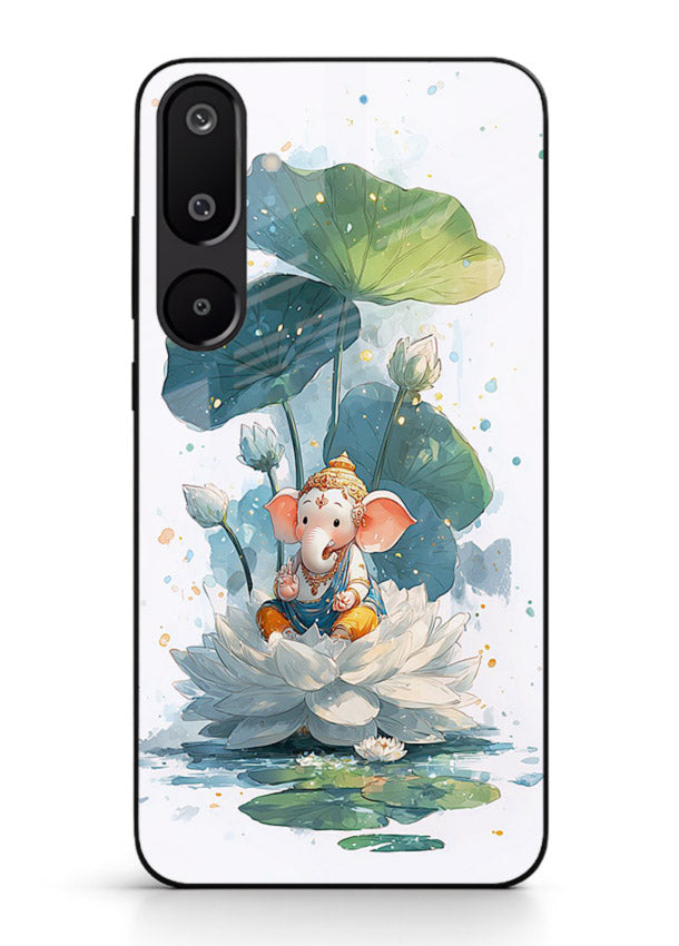 Baby Ganesh lotus artwork Samsung F16 5G mobile glass back cover