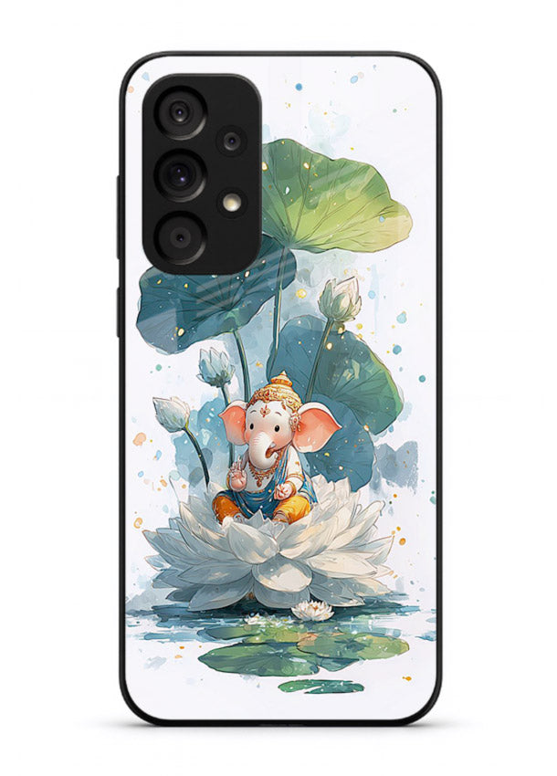 Baby Ganesh lotus artwork Samsung A33 5G mobile glass back cover