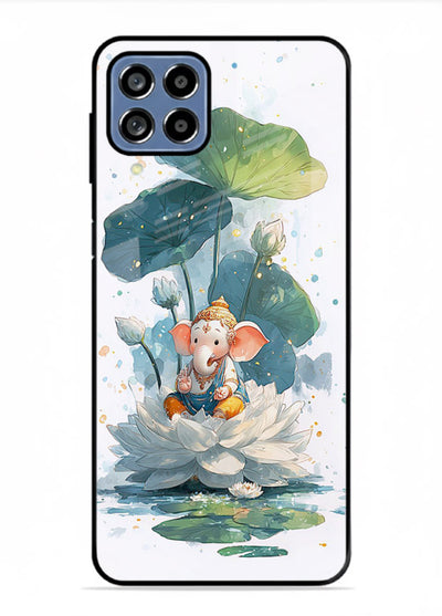 Baby Ganesh lotus artwork Samsung M33 5G mobile glass back cover