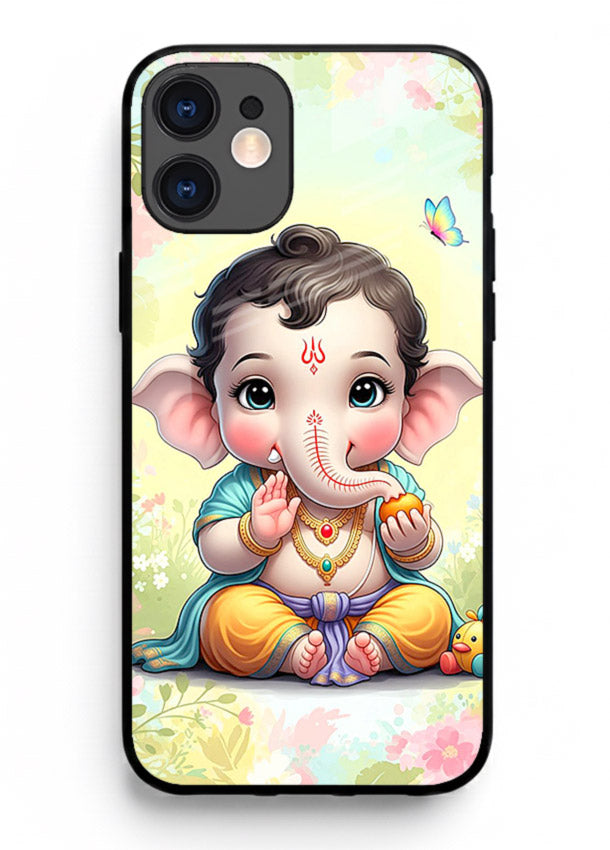 Baby Ganesha joyful cartoon blessing iphone 12 glass back sacred cover