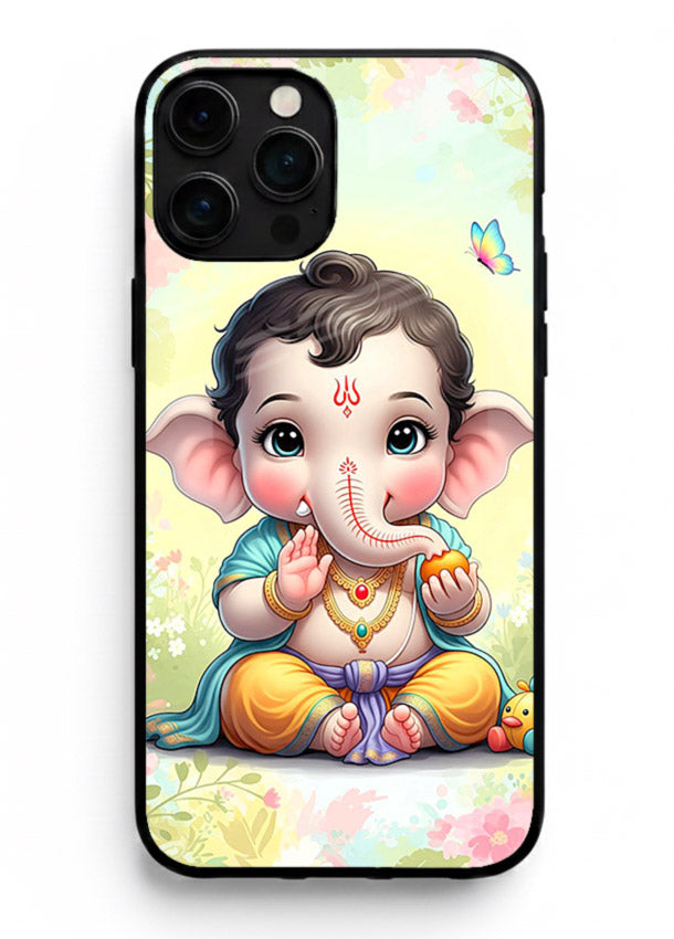 Baby Ganesha joyful cartoon blessing iphone 11 pro max glass back sacred cover
