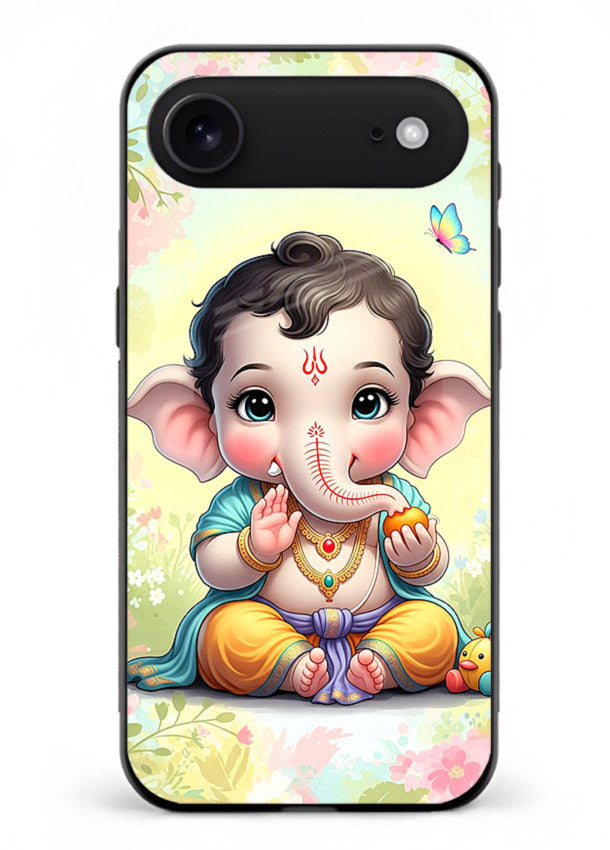 Baby Ganesha joyful cartoon blessing iphone 18 air glass back sacred cover