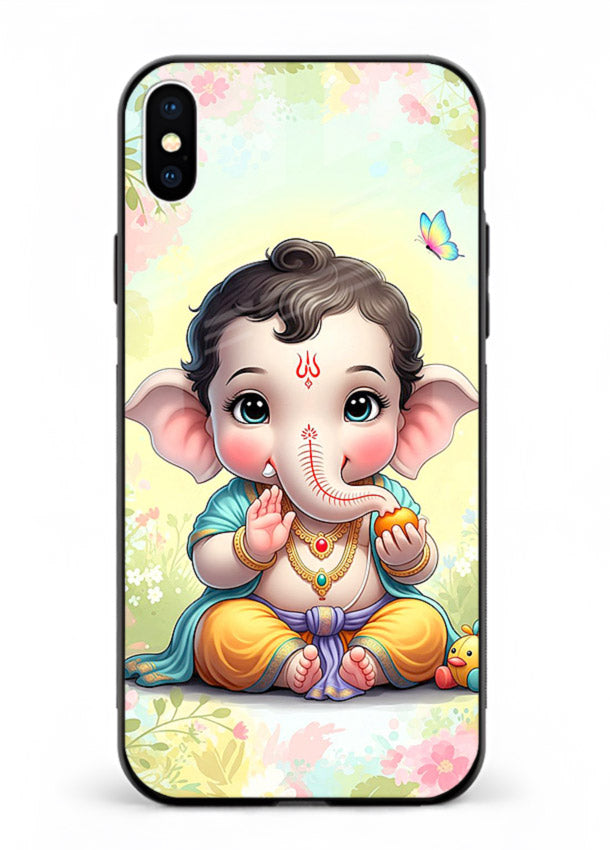 Baby Ganesha joyful cartoon blessing iphone xs max glass back sacred cover