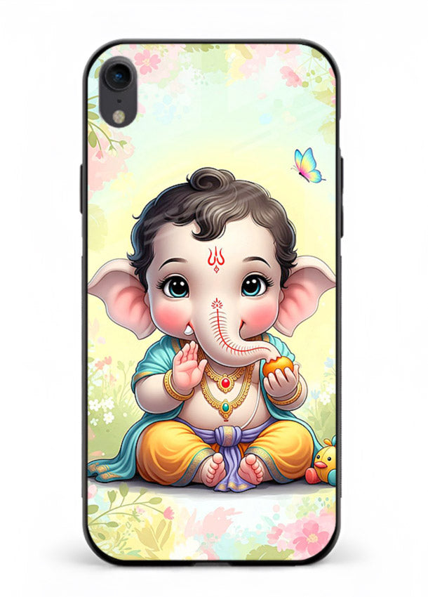 Baby Ganesha joyful cartoon blessing iphone xr glass back sacred cover
