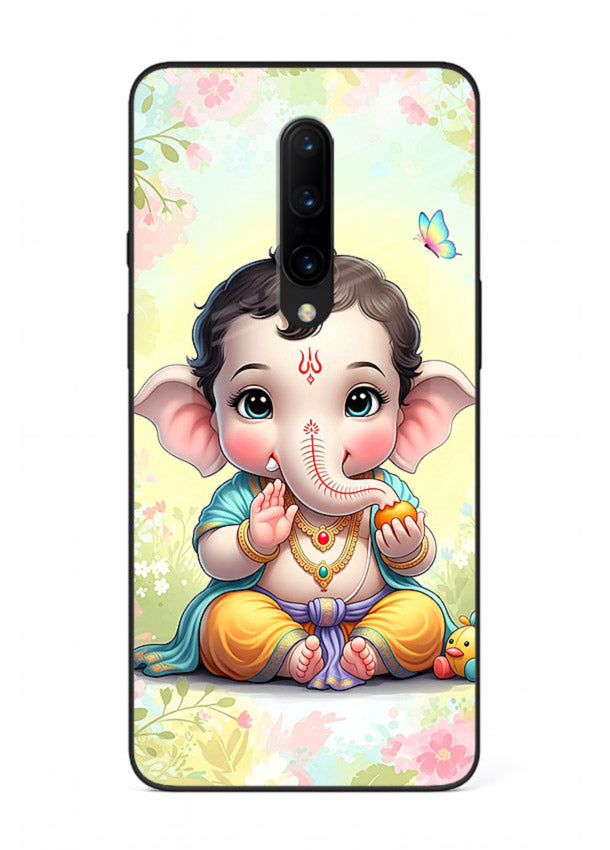 Baby Ganesha joyful cartoon blessing OnePlus 8 glass back sacred cover