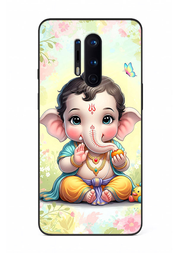 Baby Ganesha joyful cartoon blessing OnePlus 8 Pro glass back sacred cover