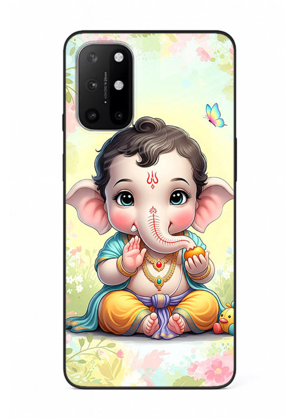 Baby Ganesha joyful cartoon blessing OnePlus 8T glass back sacred cover