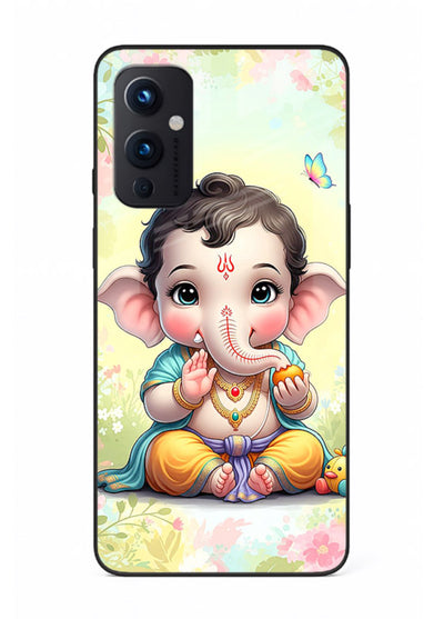 Baby Ganesha joyful cartoon blessing OnePlus 9 Pro glass back sacred cover