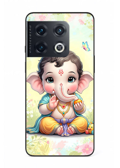 Baby Ganesha joyful cartoon blessing OnePlus 10 Pro glass back sacred cover