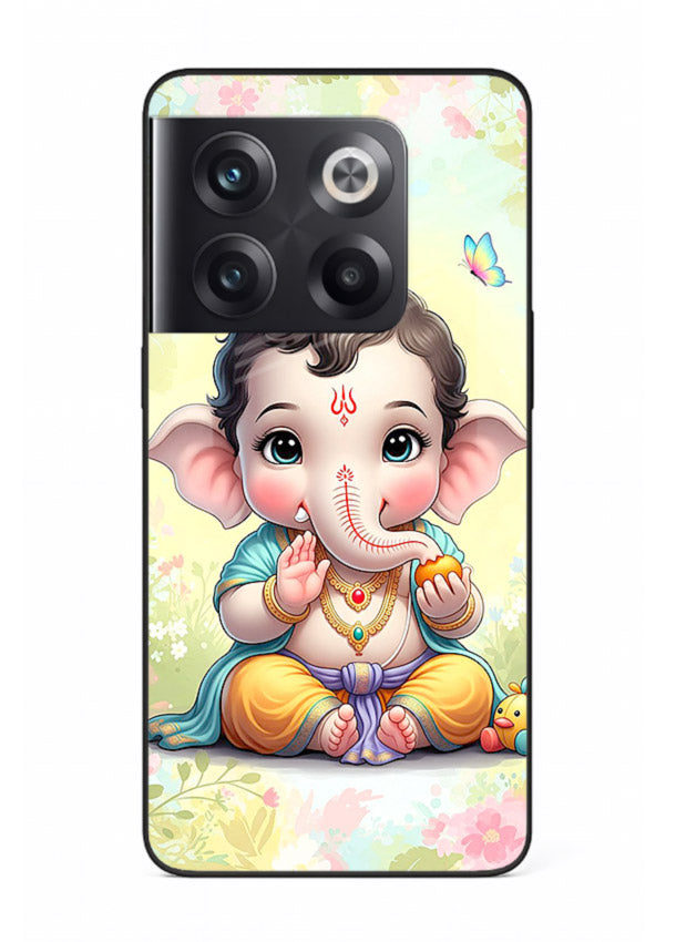 Baby Ganesha joyful cartoon blessing OnePlus 10T glass back sacred cover