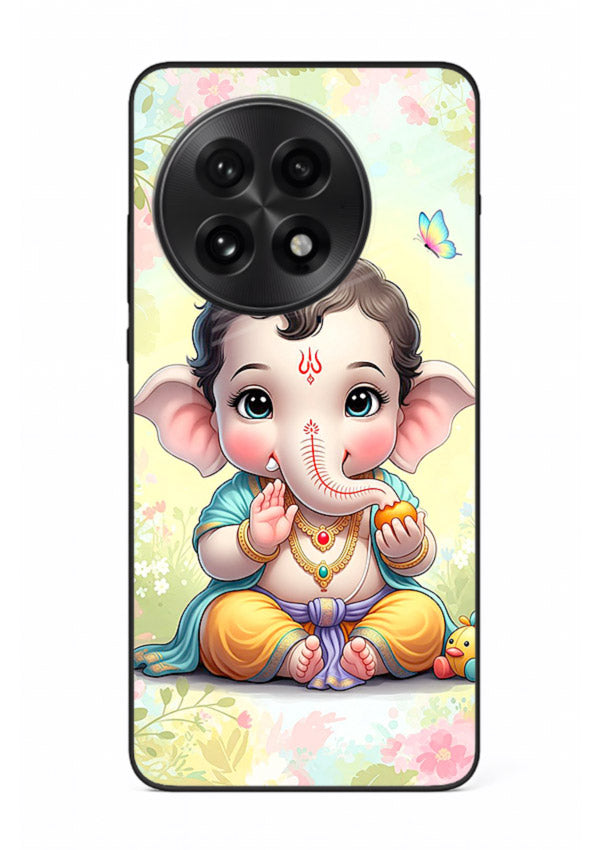 Baby Ganesha joyful cartoon blessing OnePlus 13R glass back sacred cover
