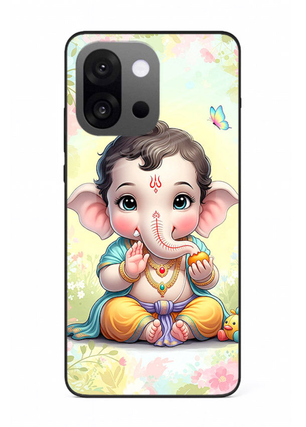 Baby Ganesha joyful cartoon blessing OnePlus 13s glass back sacred cover
