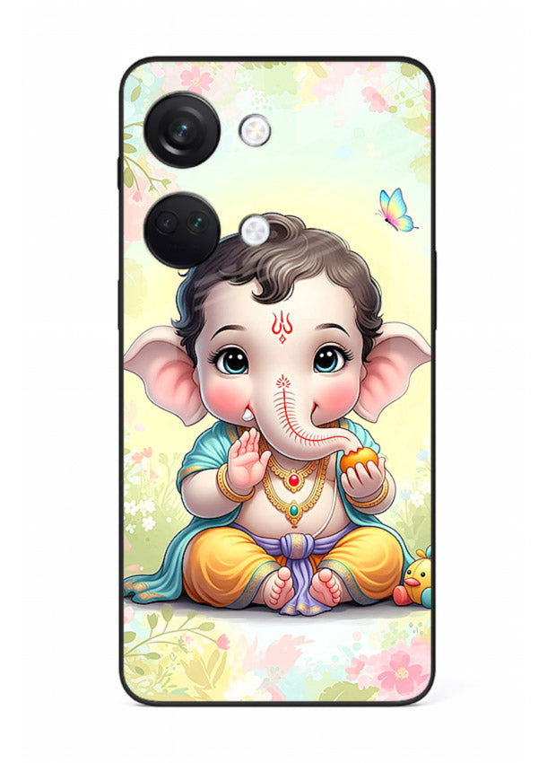 Baby Ganesha joyful cartoon blessing OnePlus Nord 3 glass back sacred cover