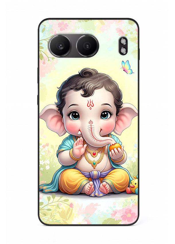 Baby Ganesha joyful cartoon blessing OnePlus Nord 4 glass back sacred cover