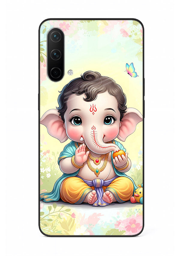Baby Ganesha joyful cartoon blessing OnePlus Nord CE 5G glass back sacred cover
