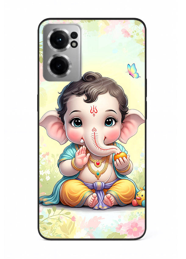 Baby Ganesha joyful cartoon blessing OnePlus Nord CE2 5G glass back sacred cover