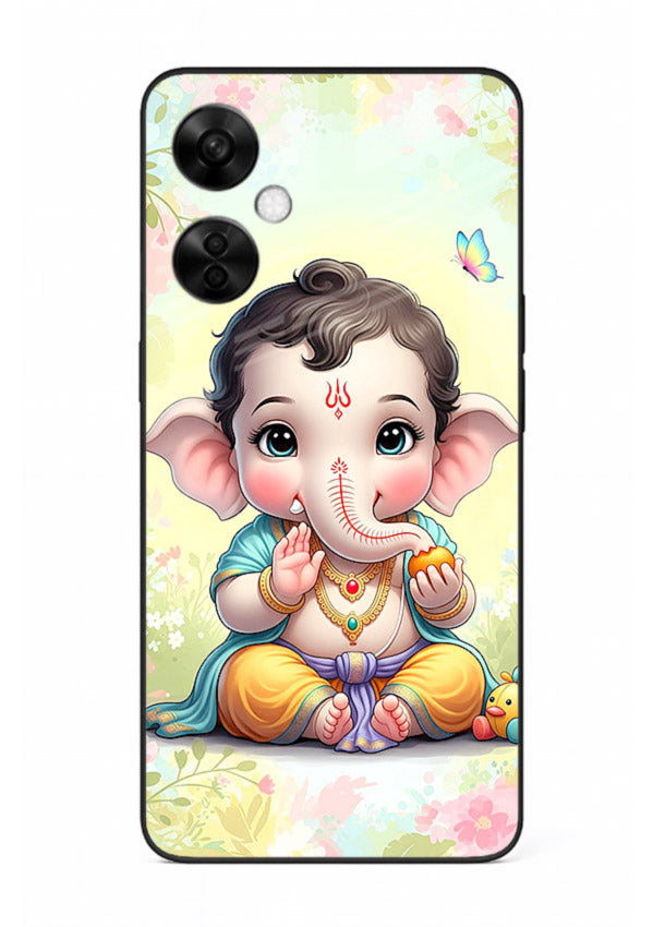 Baby Ganesha joyful cartoon blessing OnePlus Nord CE3 Lite glass back sacred cover