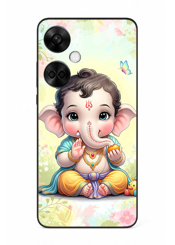 Baby Ganesha joyful cartoon blessing OnePlus Nord CE3 glass back sacred cover