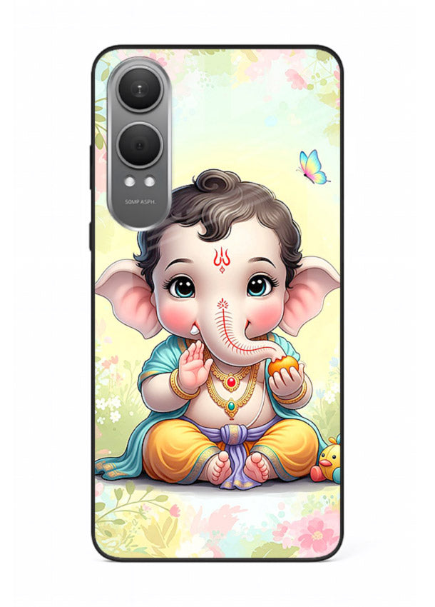 Baby Ganesha joyful cartoon blessing OnePlus Nord CE4 Lite glass back sacred cover