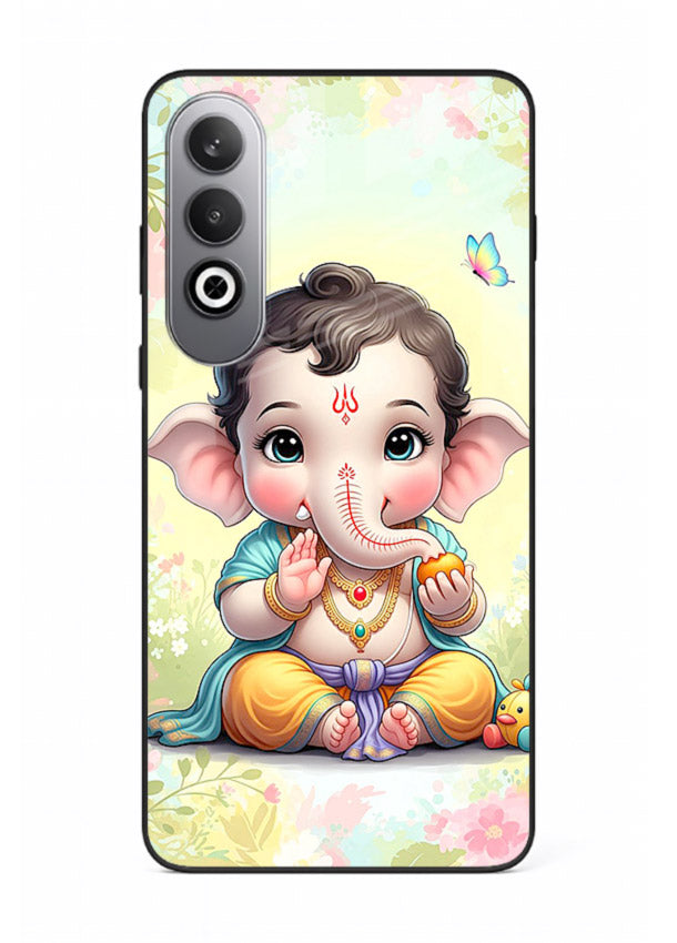Baby Ganesha joyful cartoon blessing OnePlus Nord CE4 glass back sacred cover