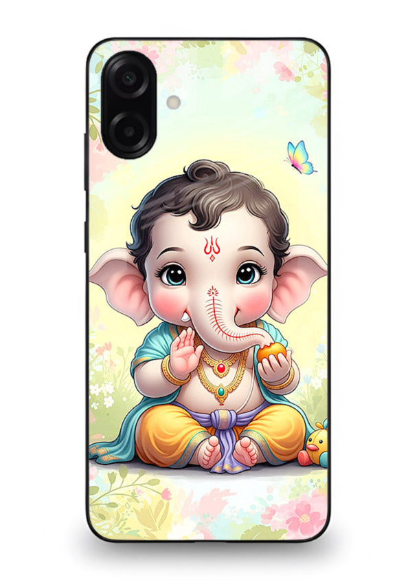 Baby Ganesha joyful cartoon blessing Samsung M13 5G glass back sacred cover
