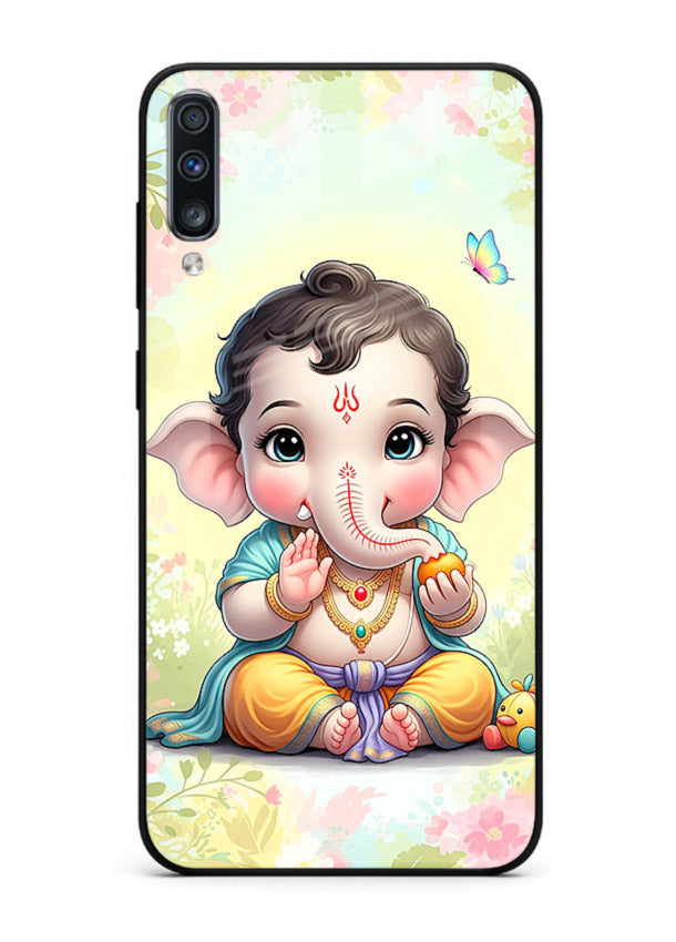 Baby Ganesha joyful cartoon blessing Samsung A70 glass back sacred cover