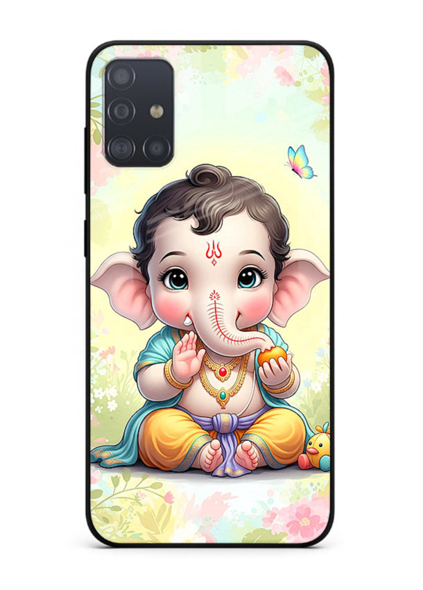 Baby Ganesha joyful cartoon blessing Samsung A71 glass back sacred cover