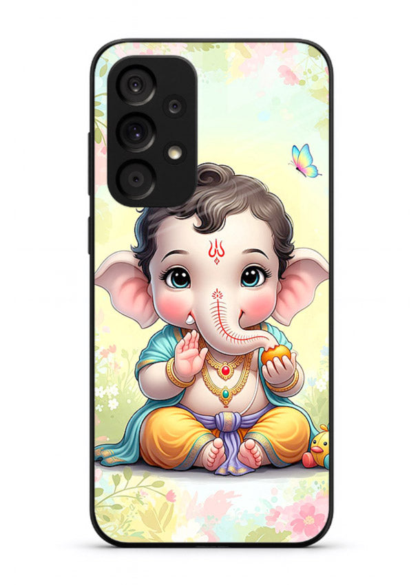 Baby Ganesha joyful cartoon blessing Samsung A73 5G glass back sacred cover