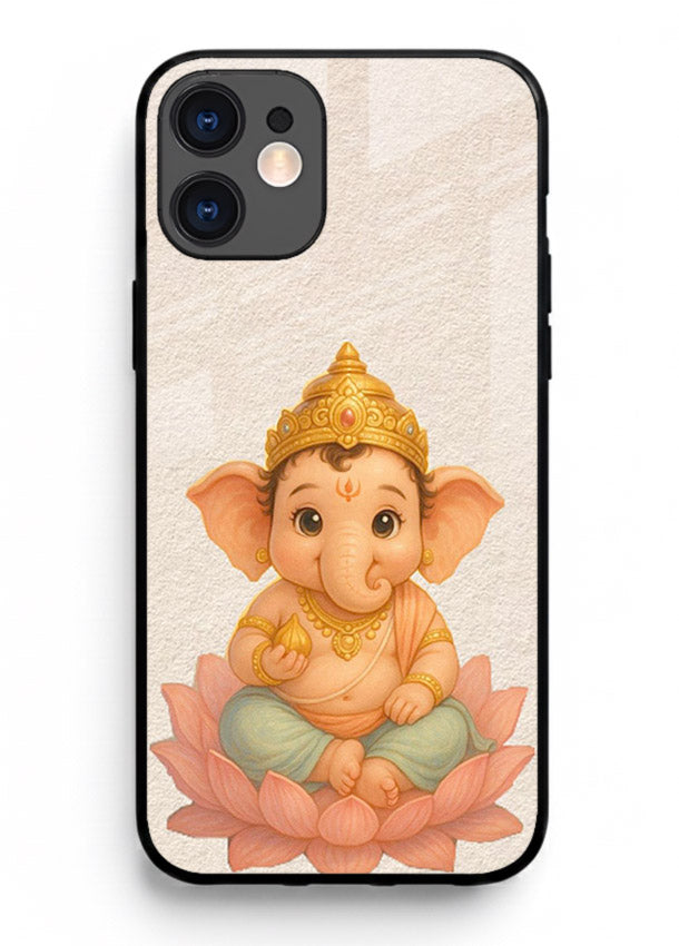 Baby Ganesha sitting on lotus iphone 11 glass back cover blessing theme