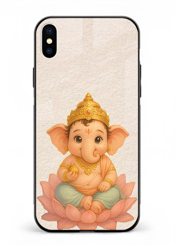 Baby Ganesha sitting on lotus iphone xs max glass back cover blessing theme