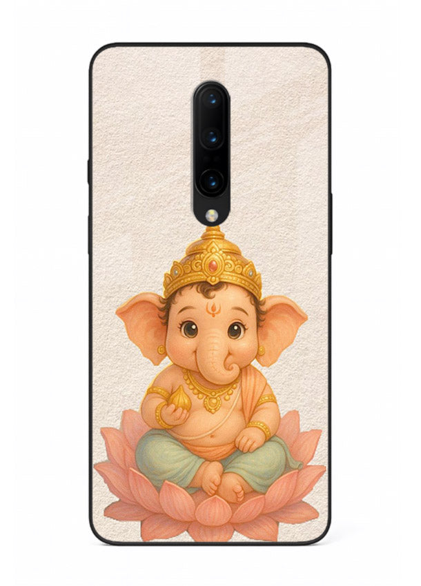 Baby Ganesha sitting on lotus OnePlus 8 glass back cover blessing theme