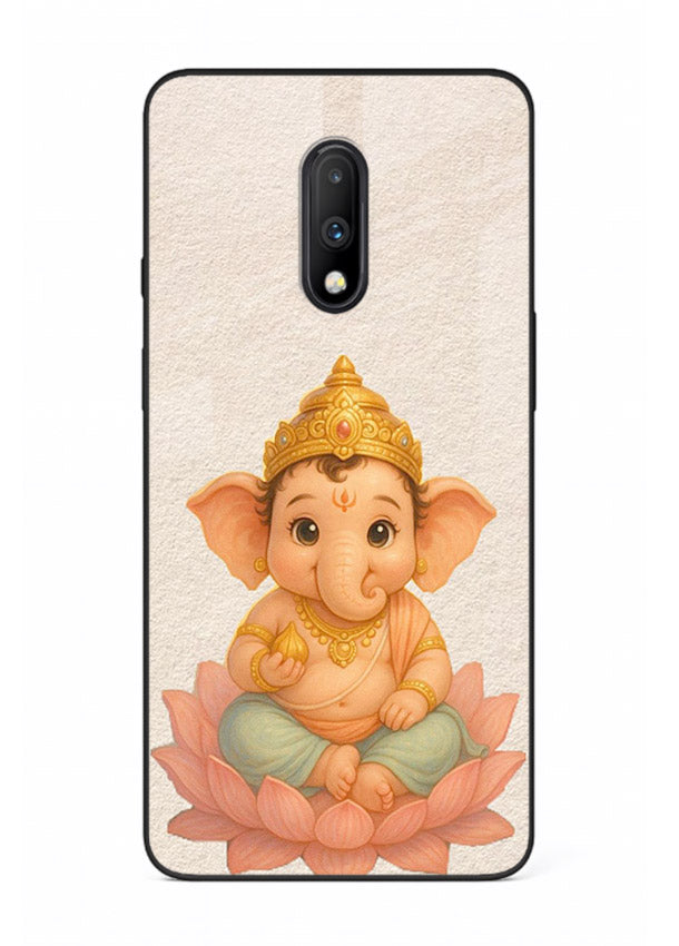 Baby Ganesha sitting on lotus OnePlus 7 glass back cover blessing theme