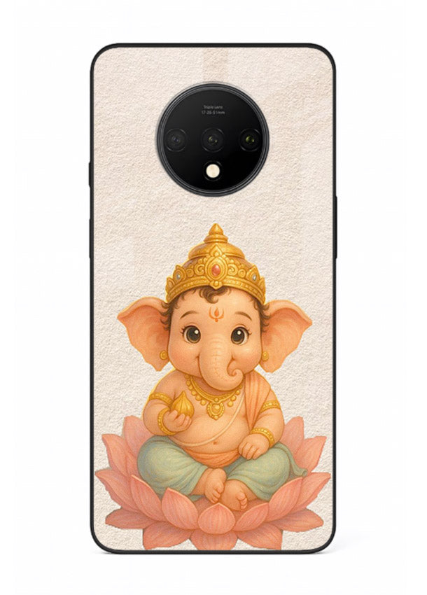Baby Ganesha sitting on lotus OnePlus 7T glass back cover blessing theme