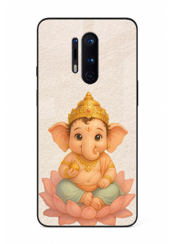 Baby Ganesha sitting on lotus OnePlus 8 Pro glass back cover blessing theme