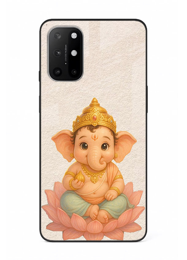 Baby Ganesha sitting on lotus OnePlus 8T glass back cover blessing theme