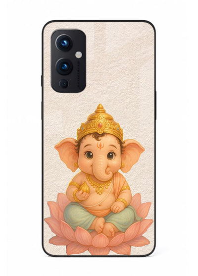Baby Ganesha sitting on lotus OnePlus 9 Pro glass back cover blessing theme