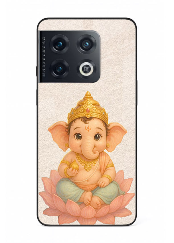 Baby Ganesha sitting on lotus OnePlus 10 Pro glass back cover blessing theme