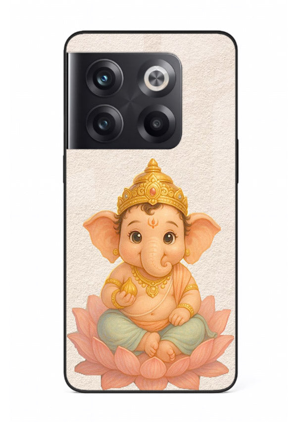Baby Ganesha sitting on lotus OnePlus 10T glass back cover blessing theme