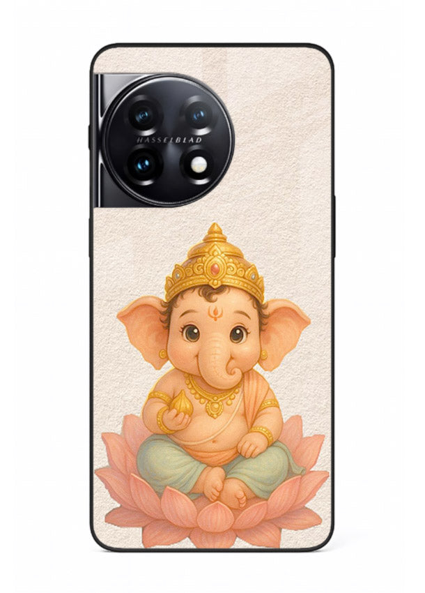 Baby Ganesha sitting on lotus OnePlus 11R glass back cover blessing theme